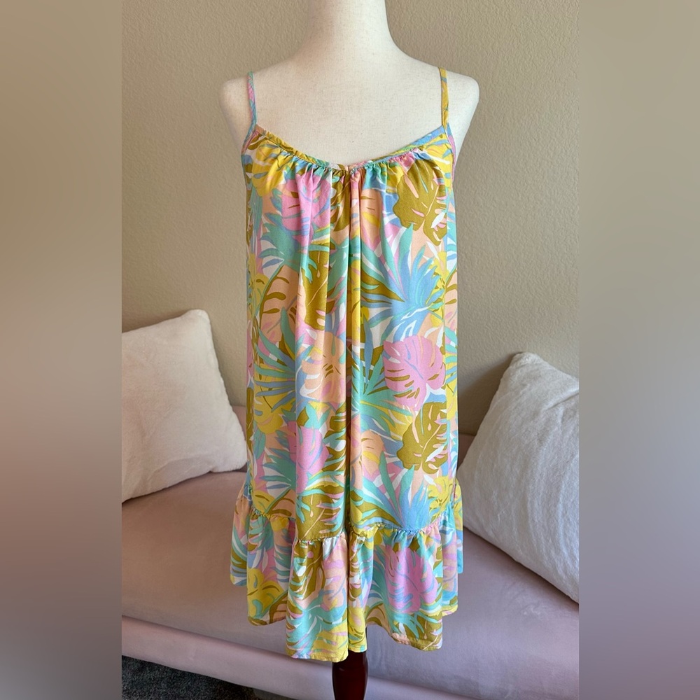 Billabong Sunny Daze Mini Slip Dress Colorful Tropical Leaf Print Women’s Small
